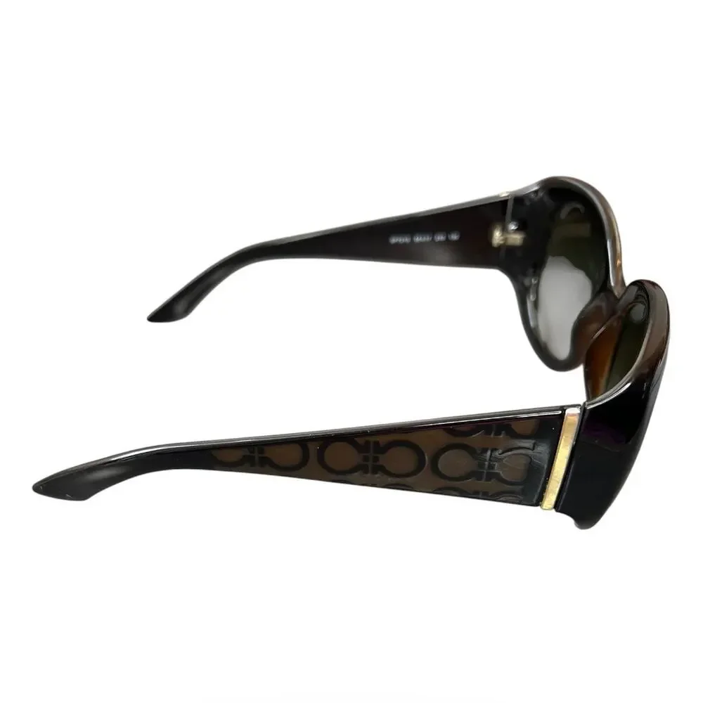 Salvatore Ferragamo brown oversized oval sunglasses tortoise shell frame Y2K